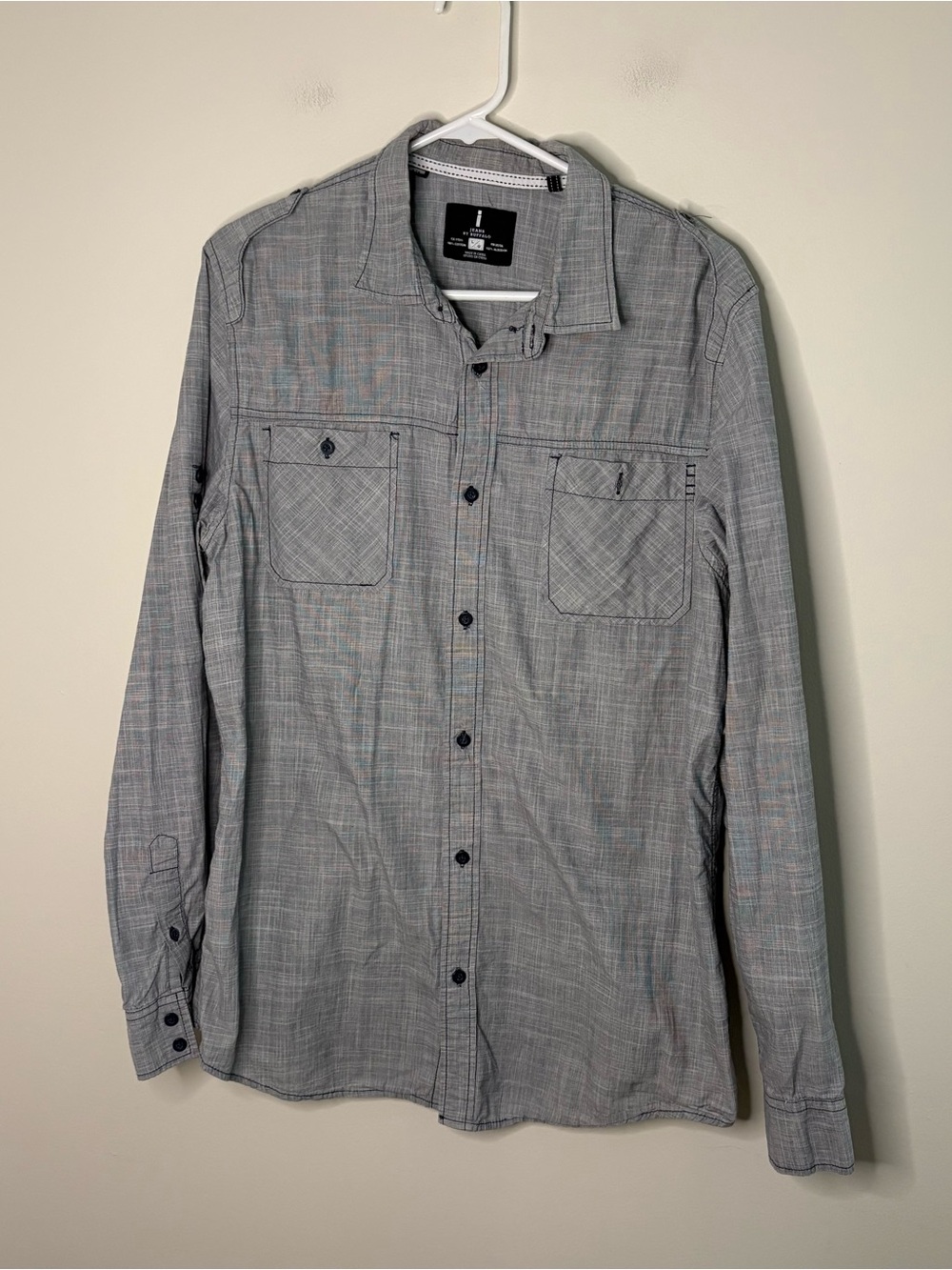 Jeans By Buffalo Large Men’s Long Sleeve Button Up Grey Shirt Western Fall